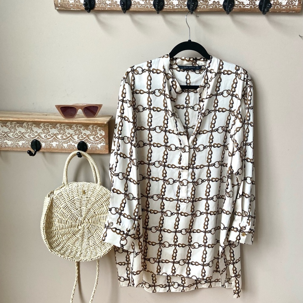 Zara chain link cream gold blouse Xl